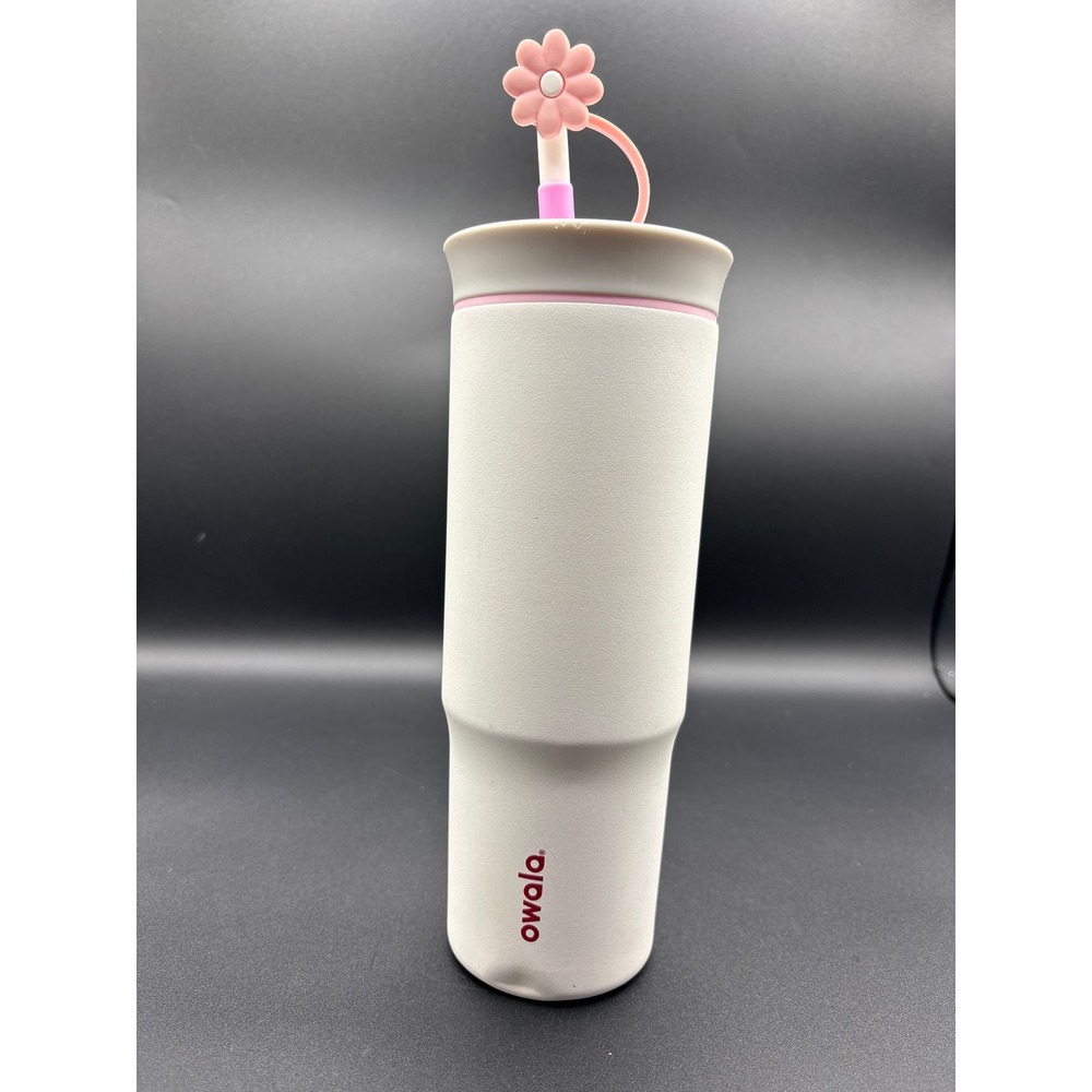 Owala 24oz SmoothSip Insulated Stainless Steel Tumbler White‎ Pink Flower Topper